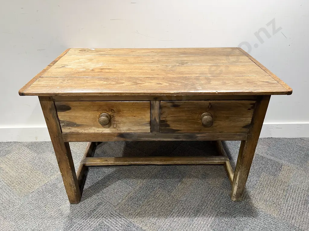 C19th Pine Two Drawer Kitchen Table Image 1++
