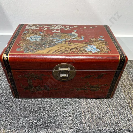 Chinese Painted Red Lacquer Box