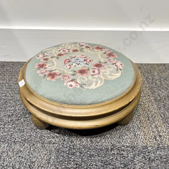 Victorian Tapestry Top Circular Foot Stool