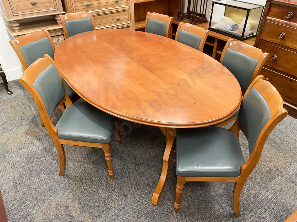 Modern Kauri Oval Dining Table & Seven Chairs Image 1++