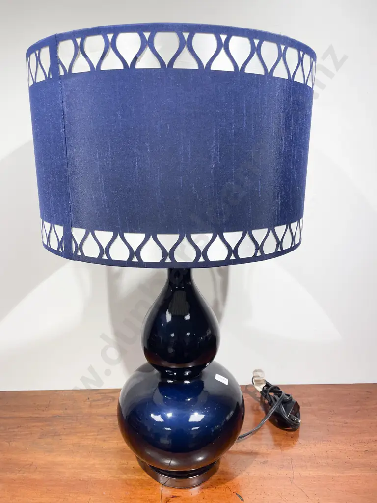 Modern Blue Ceramic Table Lamp & Shade Image 1++