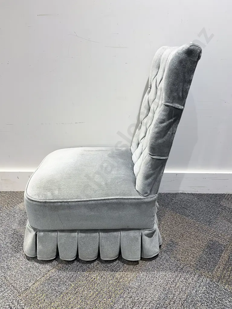 Blue Draylon Button Back Bedroom Chair Image 1++