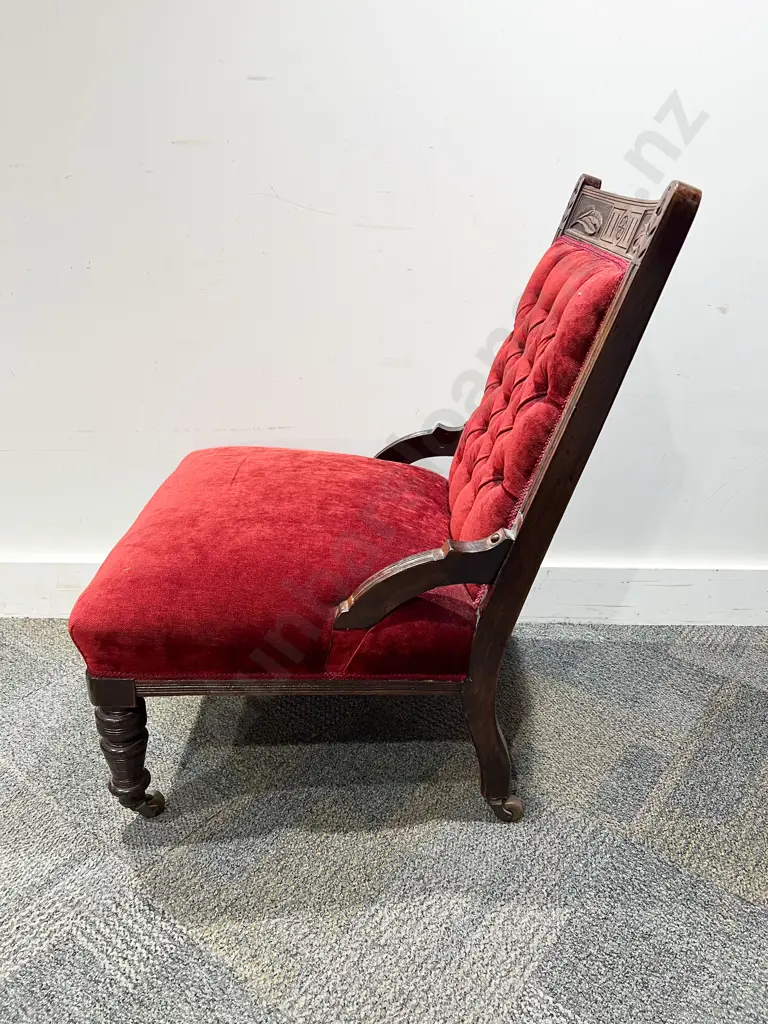 Victorian Button Back Grandmother Chair together with Associated Foot Stool Image 1++