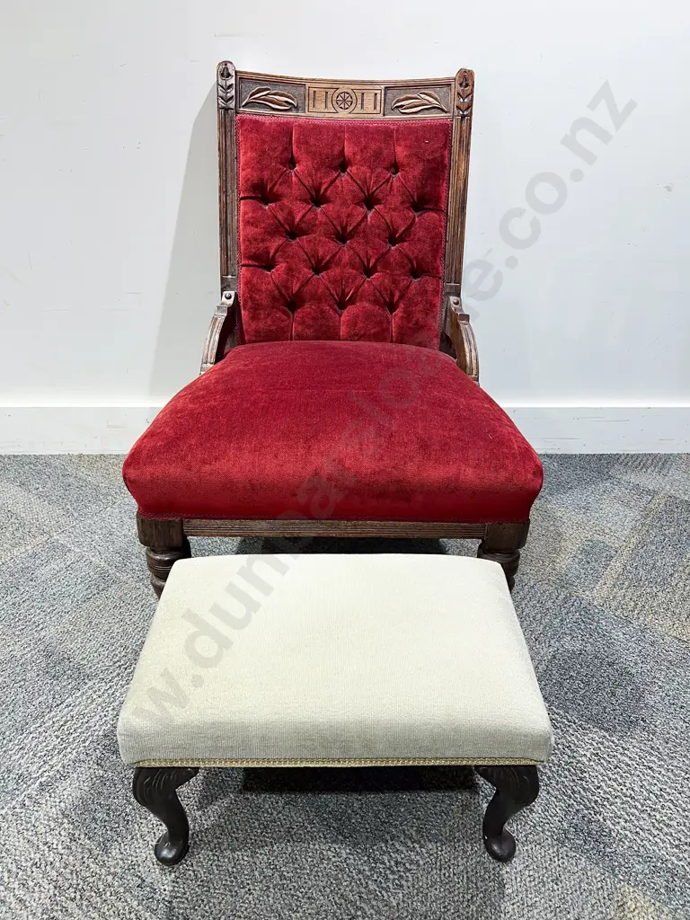 Victorian Button Back Grandmother Chair together with Associated Foot Stool Image 1++