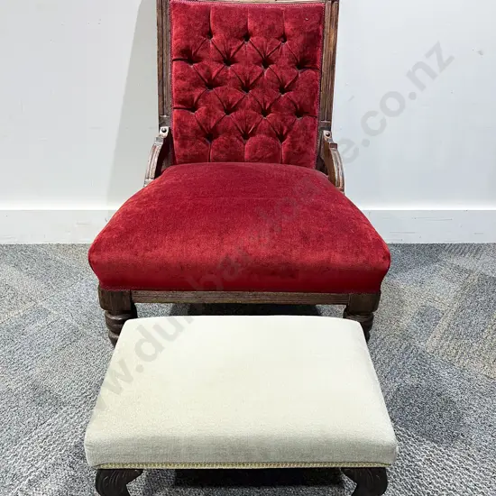 Victorian Button Back Grandmother Chair together with Associated Foot Stool