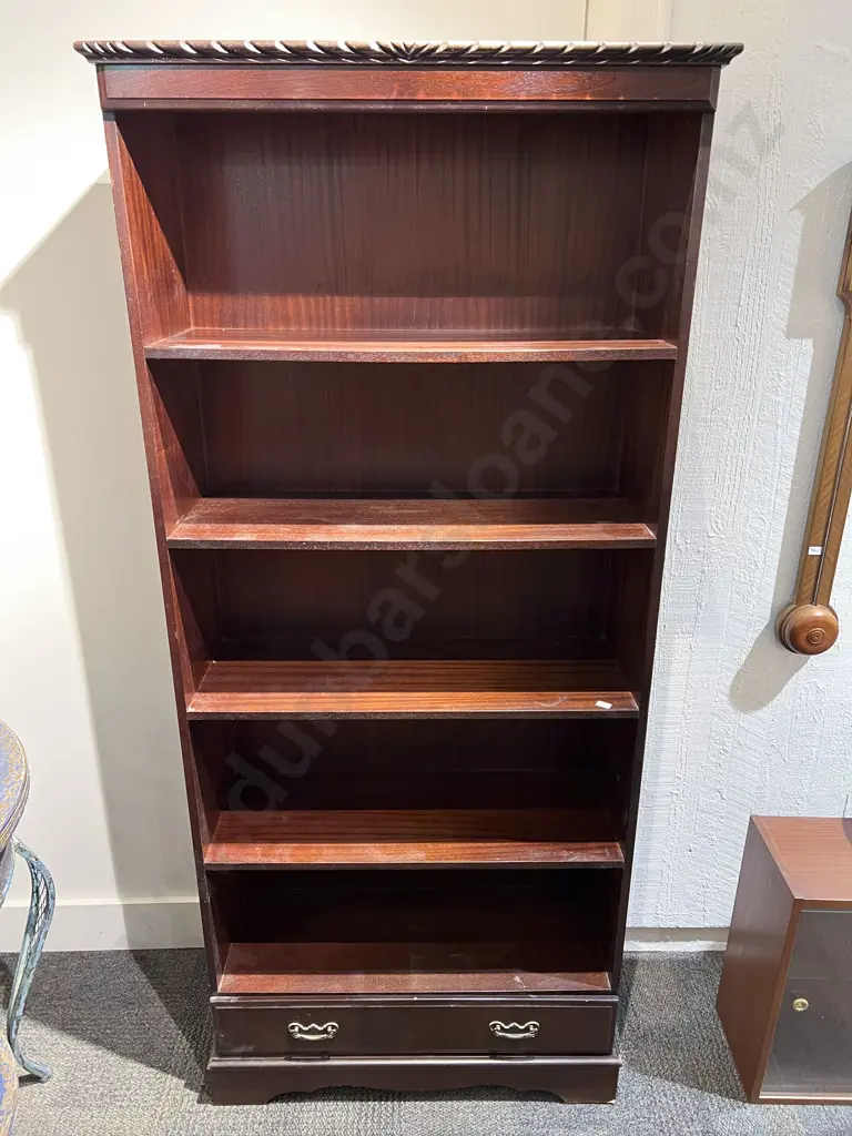 Mahogany Bookcase with Single Drawer to Base Image 1++
