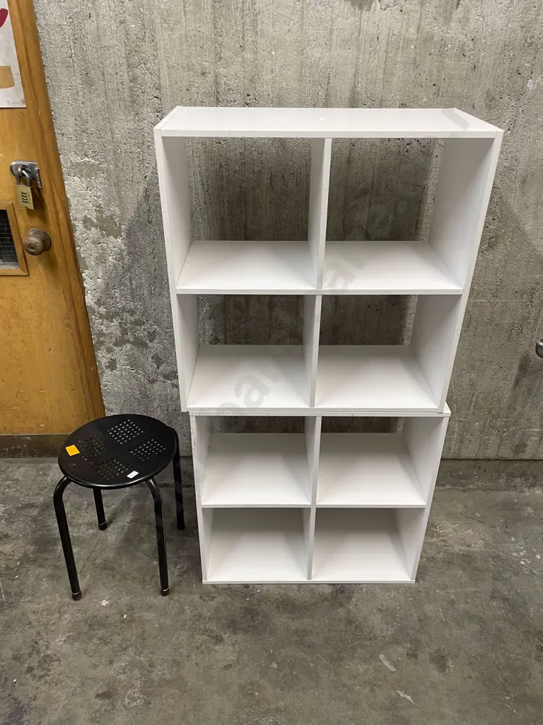 Pair of Modern Shelving Pigeonholes together with Stool Image 1++