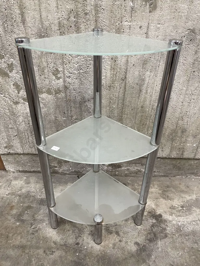 Chrome & Frosted Glass Corner Shelf Image 1++