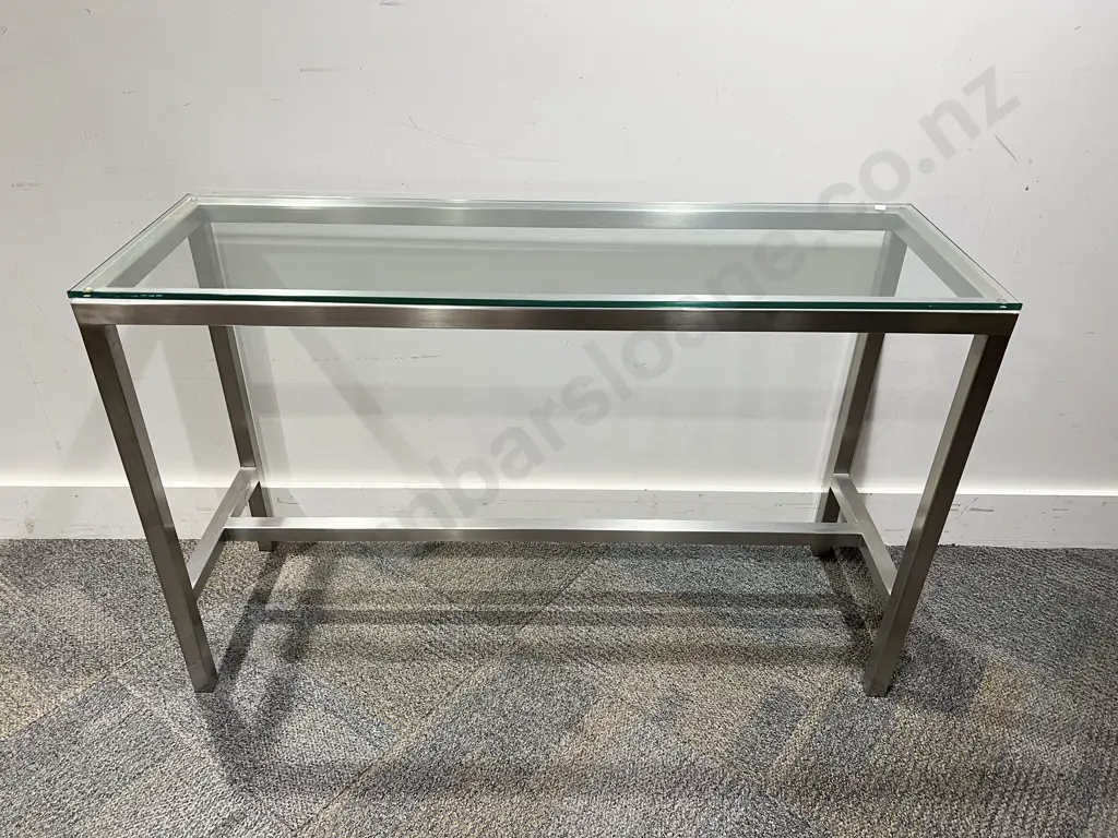 Chrome & Glass Top Rectangular Side Table with Smaller Example Image 1++