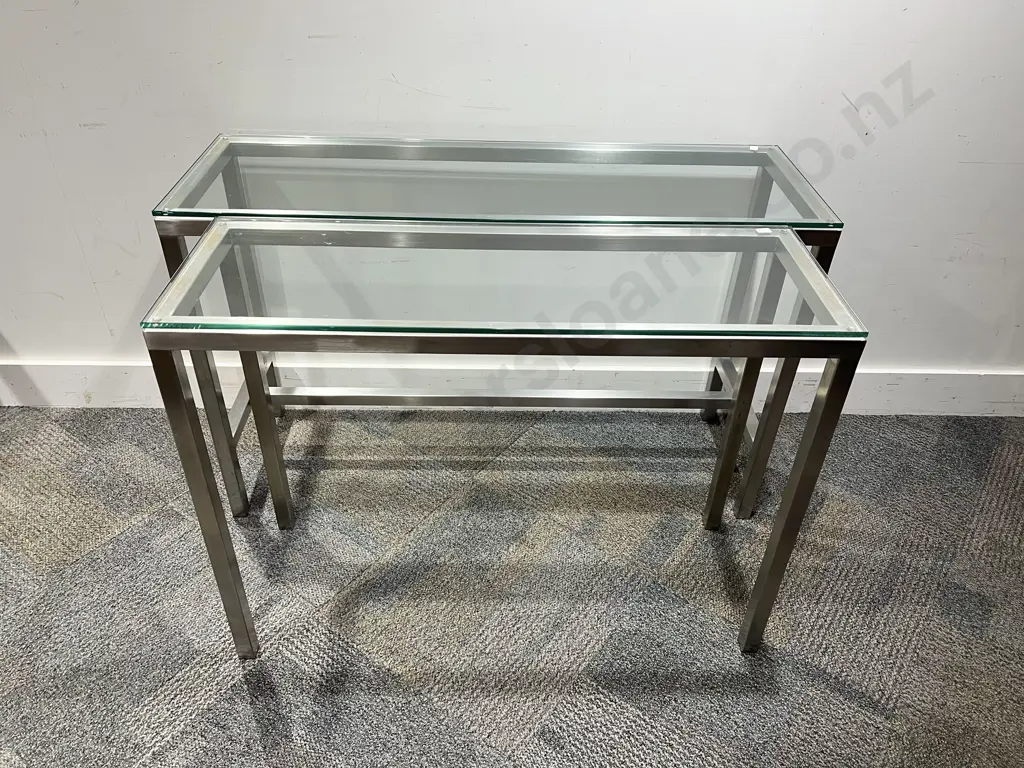 Chrome & Glass Top Rectangular Side Table with Smaller Example Image 1++