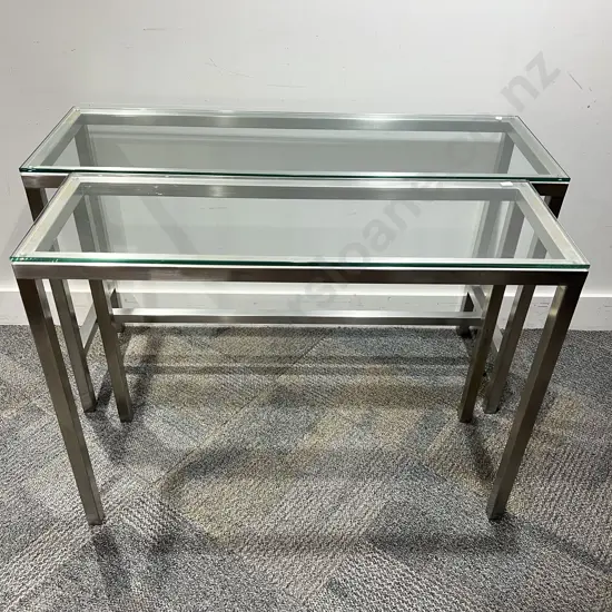 Chrome & Glass Top Rectangular Side Table with Smaller Example