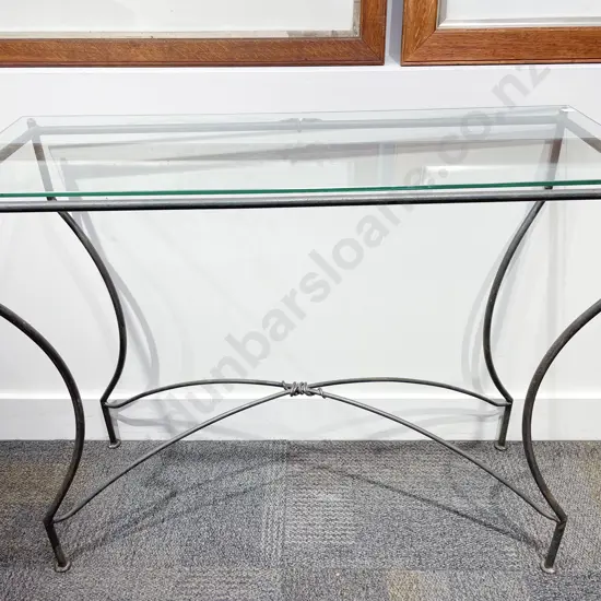 Glass Topped Hall Table on Wrought Metal Base