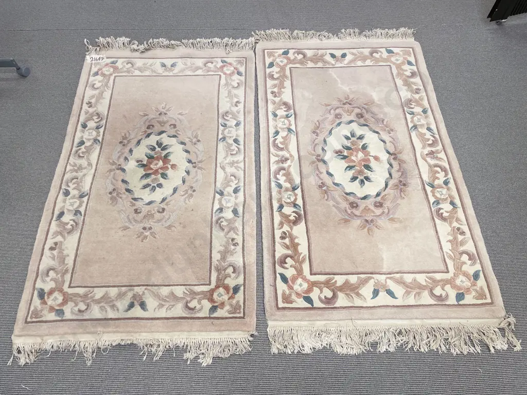Pair of Chinese Floor Rugs with Allover Floral Motif Image 1++
