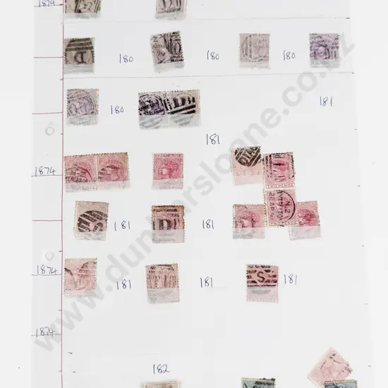 NZ 1874 First Sideface 1d Lilac x9 - 2d Rose x14 - 4d Maroon - 6d Blue x2