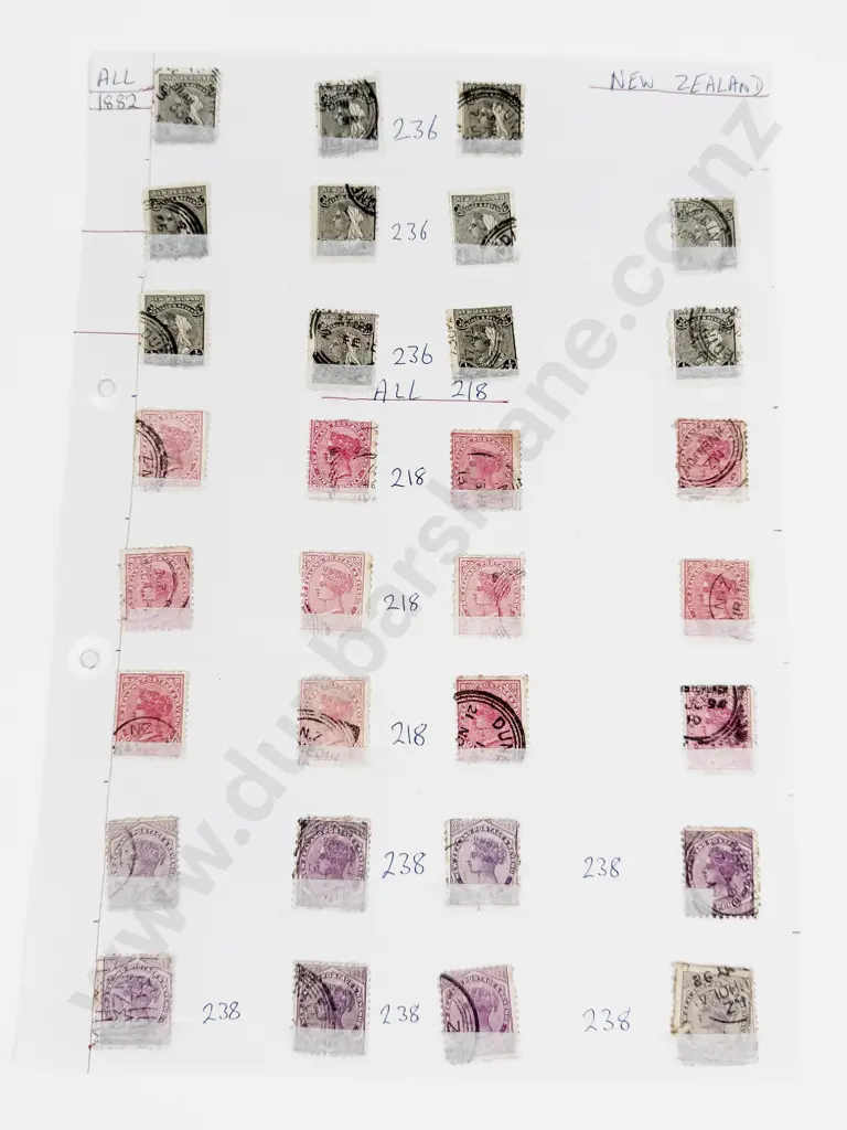 NZ 1882 Second Sideface 1/2d Black x11 - 1d Red x12 - 2d Purple x8 Image 1++