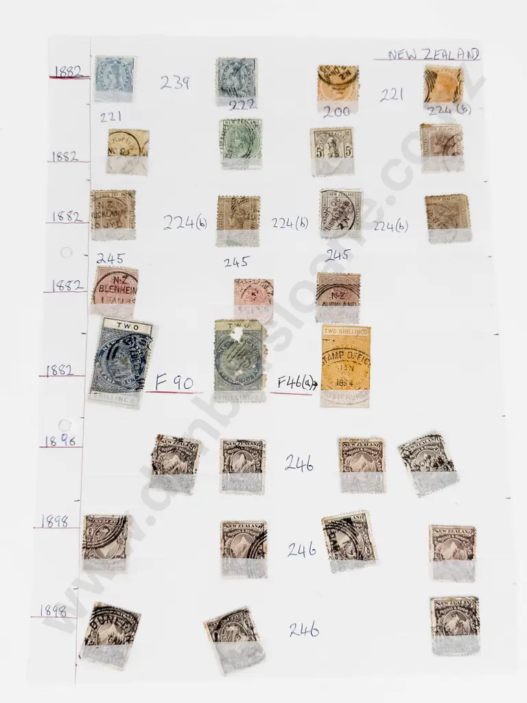 NZ 1882 Second Sideface 2 1/2 Blue x2 - 3d Yellow x3 - 4d Green - 6d Brown x5 Image 1++