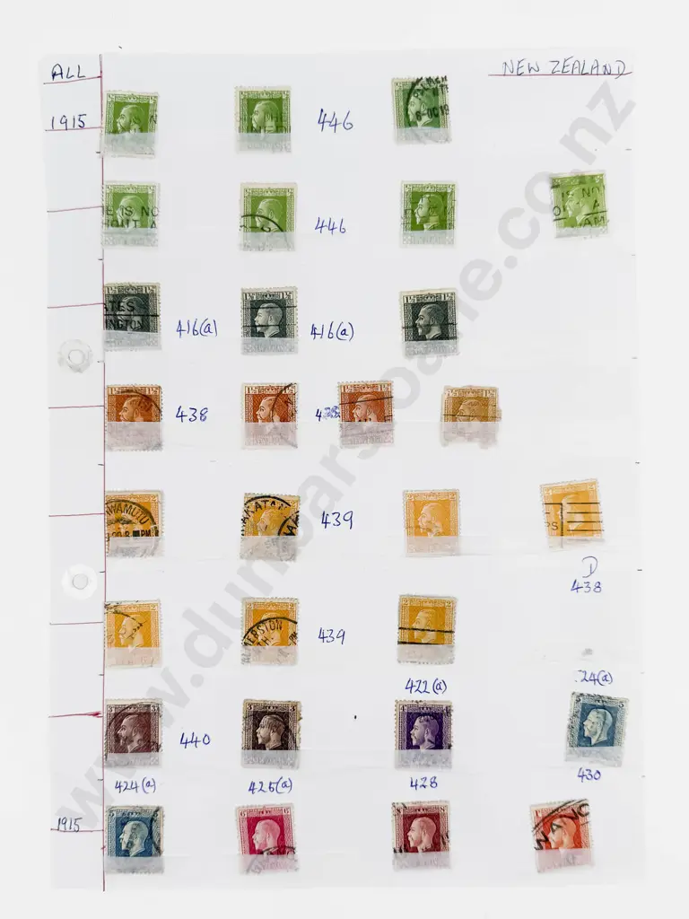 NZ 1915 GeoV Surface & Recess 1/2d Green x7 - 1 1/2d Black x3 - 1 1/2 Brown x3 - 2d Yellow x 7 Also Image 1++