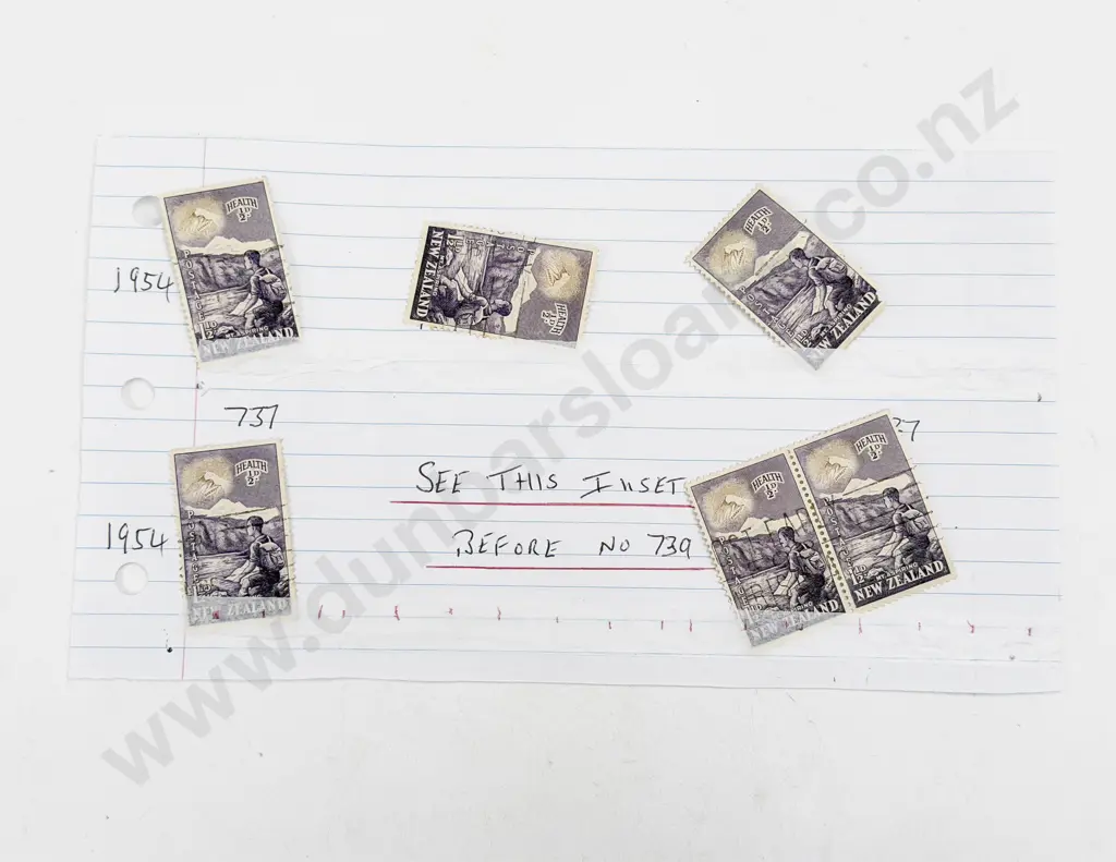 NZ 1953-54 QEII - 1954 & 1955 Health - 1955 Stamp Centenary and QEII Large Figures Image 1++