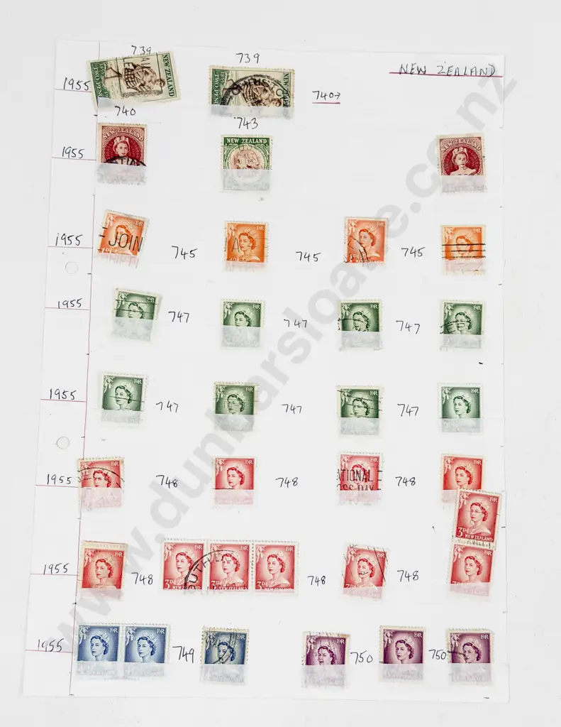 NZ 1953-54 QEII - 1954 & 1955 Health - 1955 Stamp Centenary and QEII Large Figures Image 1++