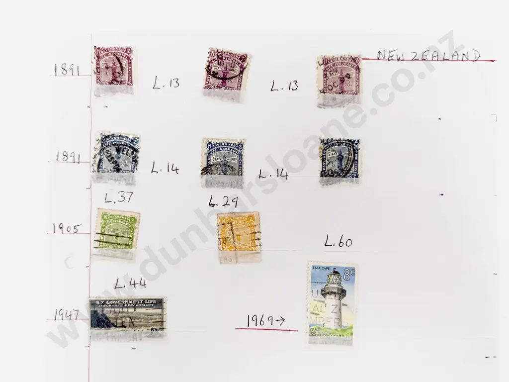 NZ 1891 with VR 1/2d Purple x3 1d Blue x3 1905 No VR 1/2d Green 2d Yellow Image 1++