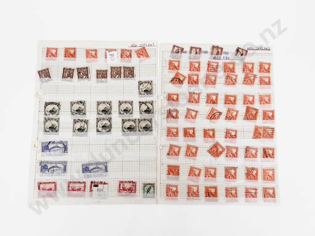 NZ 1935 Pictorials 1 1/2 Cooking x4 - 2d Whare x54 - 4d Mitre Peak x11 - 5d Swordfish x3 Also Image 1++