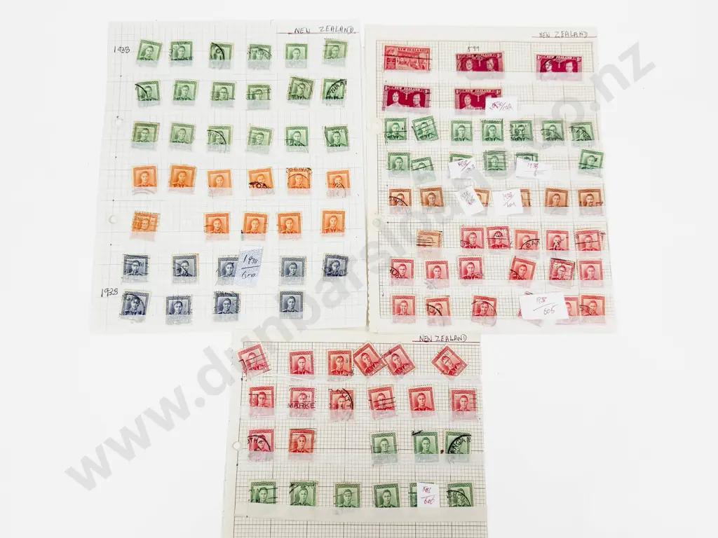 NZ 1937 Coronation x4 - 1938 GeoVI Green1/2d x13 Brown x6 1d Red x31 1d Green26 Also Image 1++