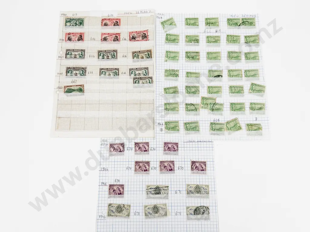 NZ 1940 Centennial 1d Cook x4 - 2d Tasman x7 - 1946 Peace 1d Parliament x36 2d Royalty x7 Also Image 1++