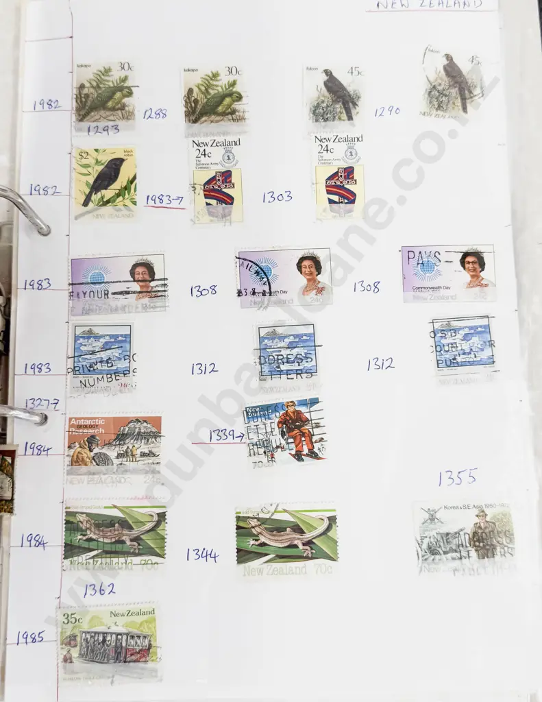 NZ 1967 - 1981 Decimal Stamps with Page of Airmail/Par Avion Stickers 1960 - 1982 Christmas Image 1++