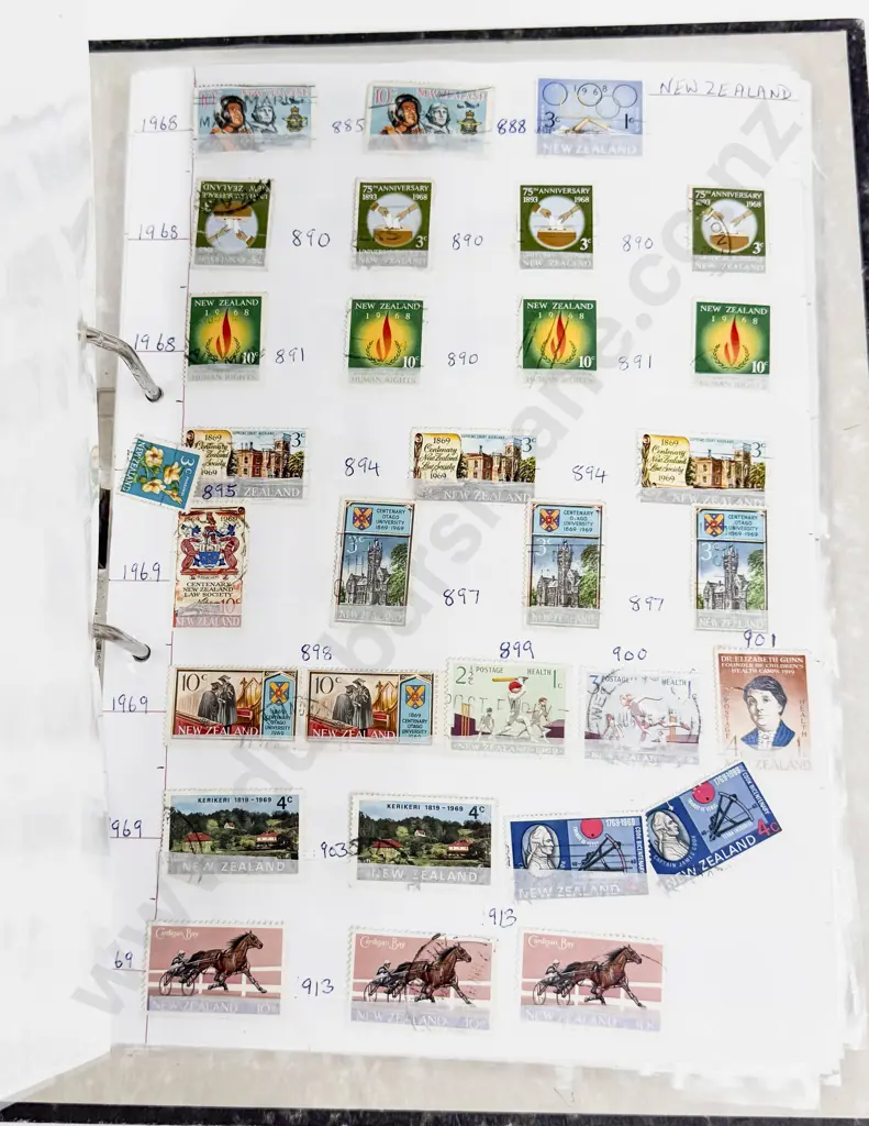 NZ 1967 - 1981 Decimal Stamps with Page of Airmail/Par Avion Stickers 1960 - 1982 Christmas Image 1++