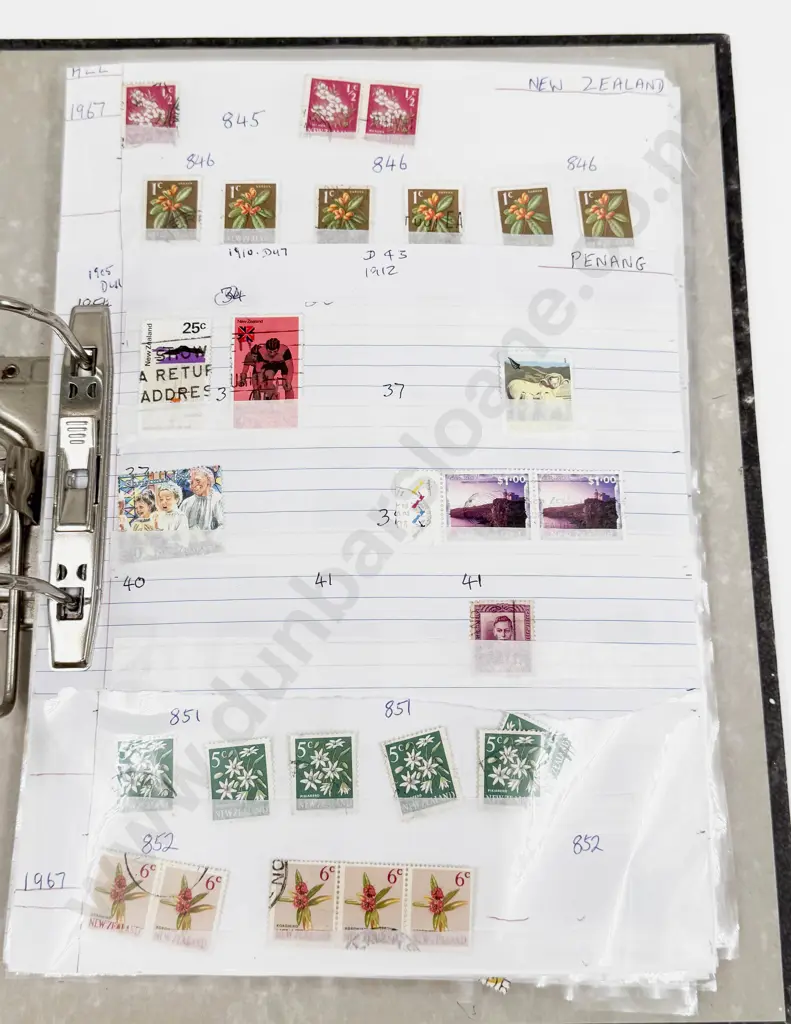 NZ 1967 - 1981 Decimal Stamps with Page of Airmail/Par Avion Stickers 1960 - 1982 Christmas Image 1++