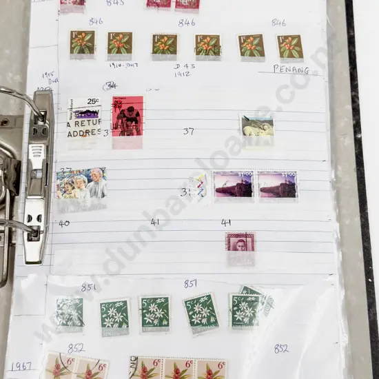 NZ 1967 - 1981 Decimal Stamps with Page of Airmail/Par Avion Stickers 1960 - 1982 Christmas