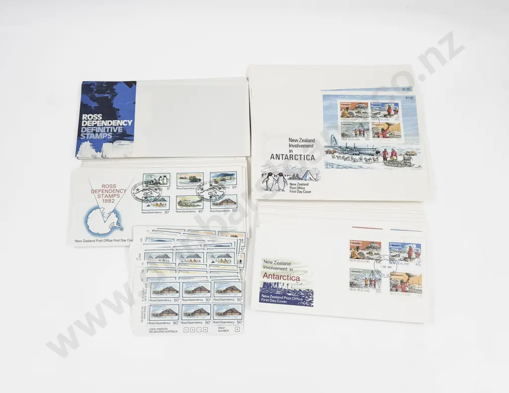 NZ 1982 part sheets 5c 10c 20c 30c 40c 50x x6 x10 each set and FDC's x20 Stamp Packs x4 also Image 1++