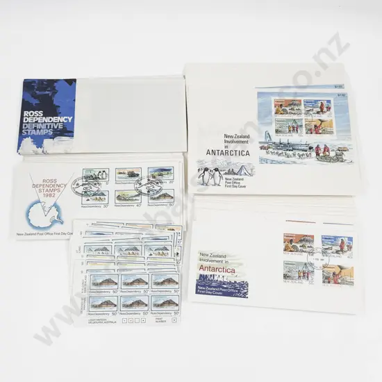 NZ 1982 part sheets 5c 10c 20c 30c 40c 50x x6 x10 each set and FDC's x20 Stamp Packs x4 also