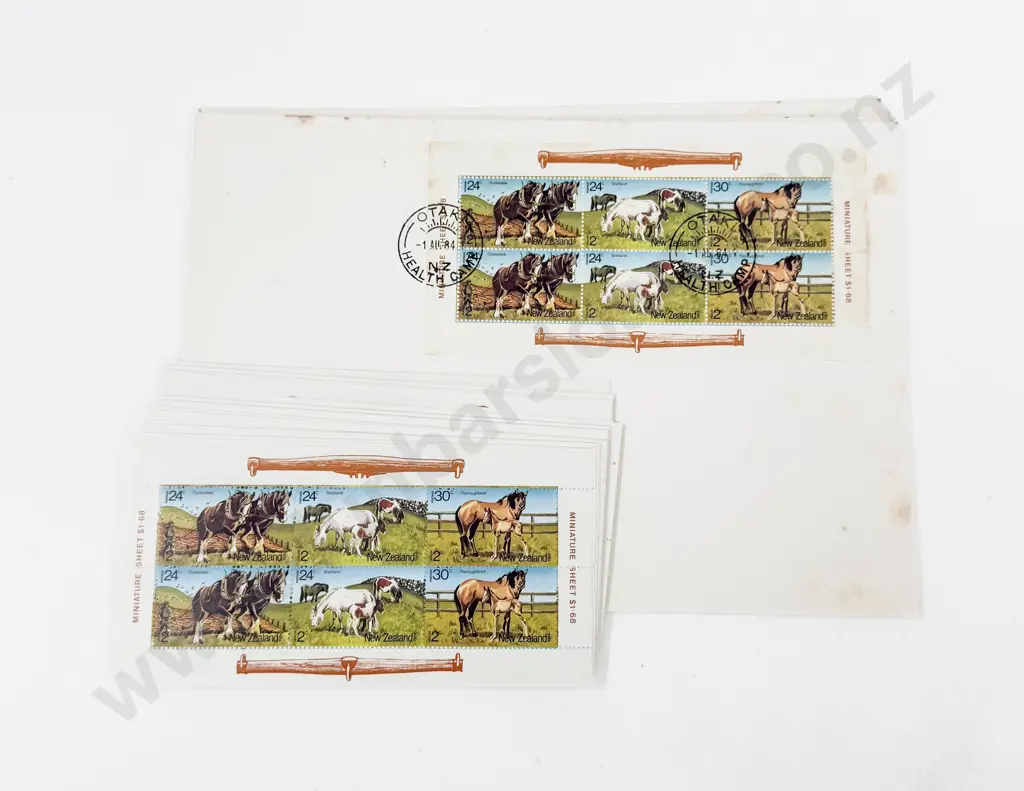 NZ 1984 Health Miniature Sheets x50 with Ten FDC Otaki Health Camp Stamp Image 1++
