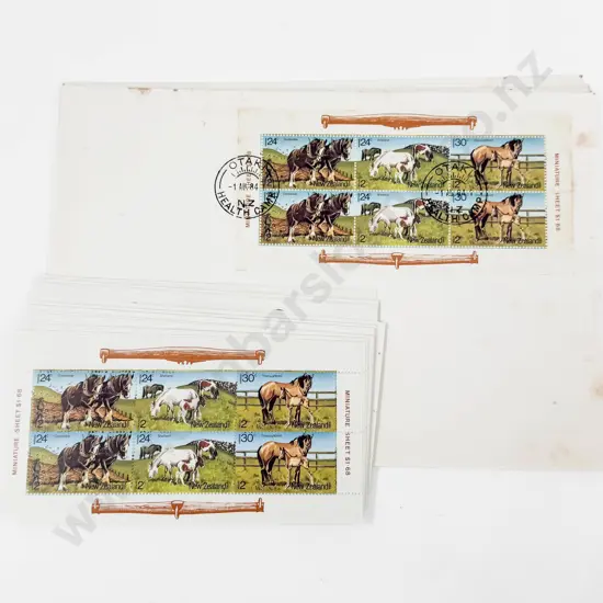 NZ 1984 Health Miniature Sheets x50 with Ten FDC Otaki Health Camp Stamp