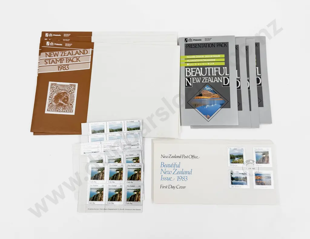 NZ 1983 part sheet 35c 40c 45c x6 x10 each set with FDC's x10 Presentation x4 Stamp Pack x4 Image 1++
