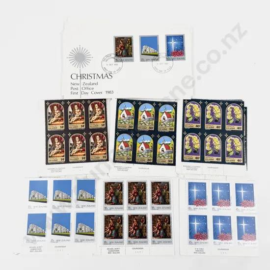 NZ Christmas 1981 14c 30c 40x6 x20 each set - 1983 18c 35c 45c x4 each set FDC's x10
