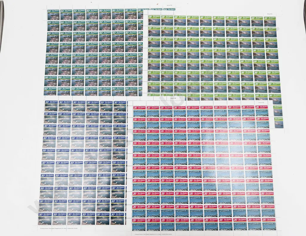 NZ 1980 Large Harbours Full Sheets 25c x10 30c x6 35c x10 50c x10 Image 1++