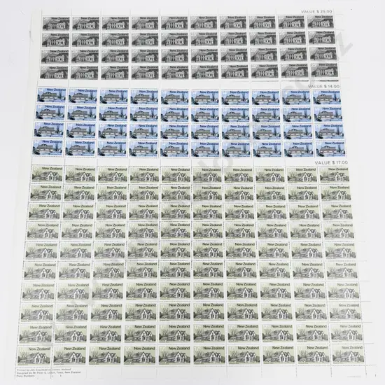 NZ 1980 Architecture Full Sheets 25c x5 14c x4 17c x4