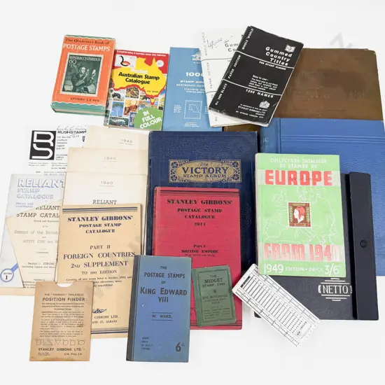 Four Vintage Empty (Used) Stamp Albums with 1944 Stanley Gibbons Catalogue Various Catalogues and Accessories
