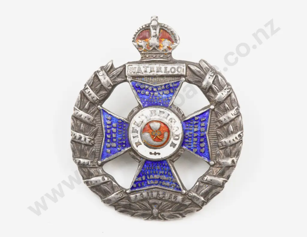 WWI Kings Crown Rifle Brigade Silver and Enamel Sweetheart Brooch Image 1++