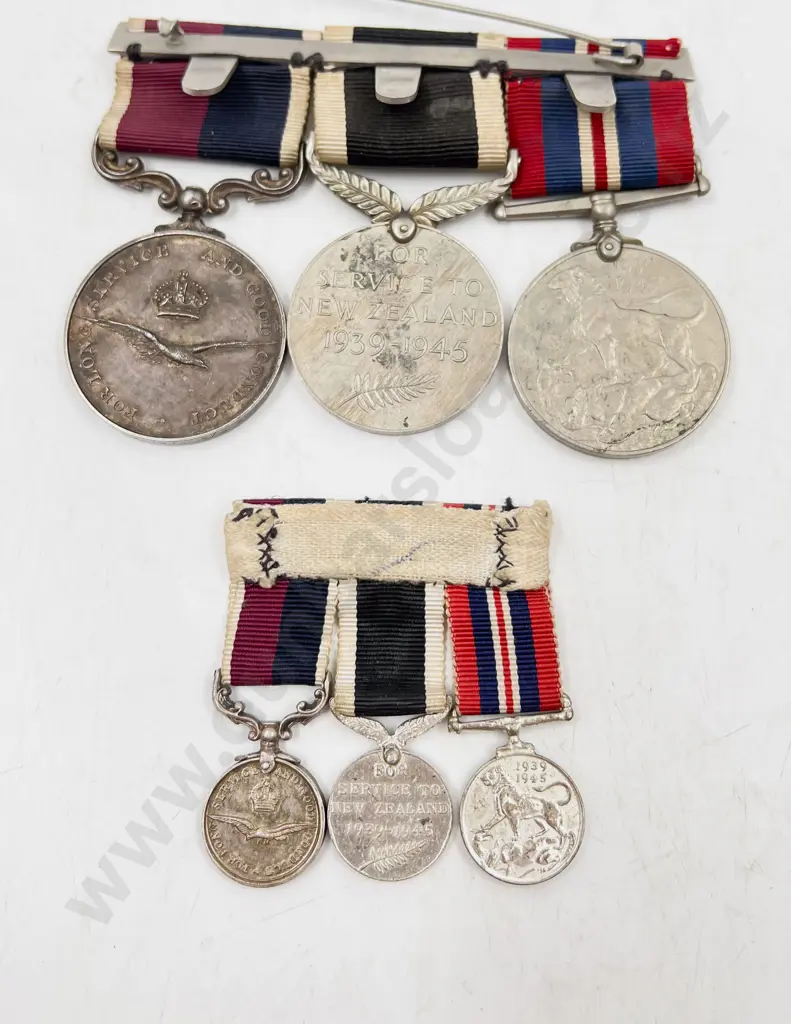 WWII NZ Group of Three Medals On Bar with Miniatures Image 1++