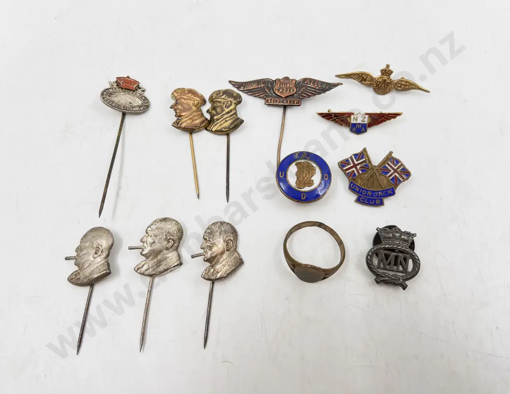 WWII NZ RAF Sweet Heart Pin with Various Pins and Brooches Image 1++