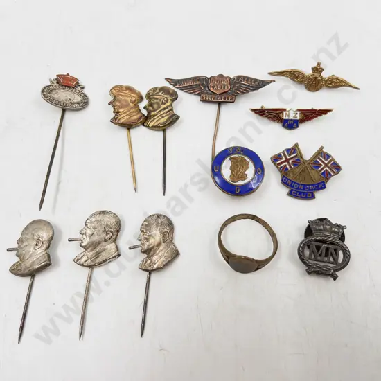 WWII NZ RAF Sweet Heart Pin with Various Pins and Brooches
