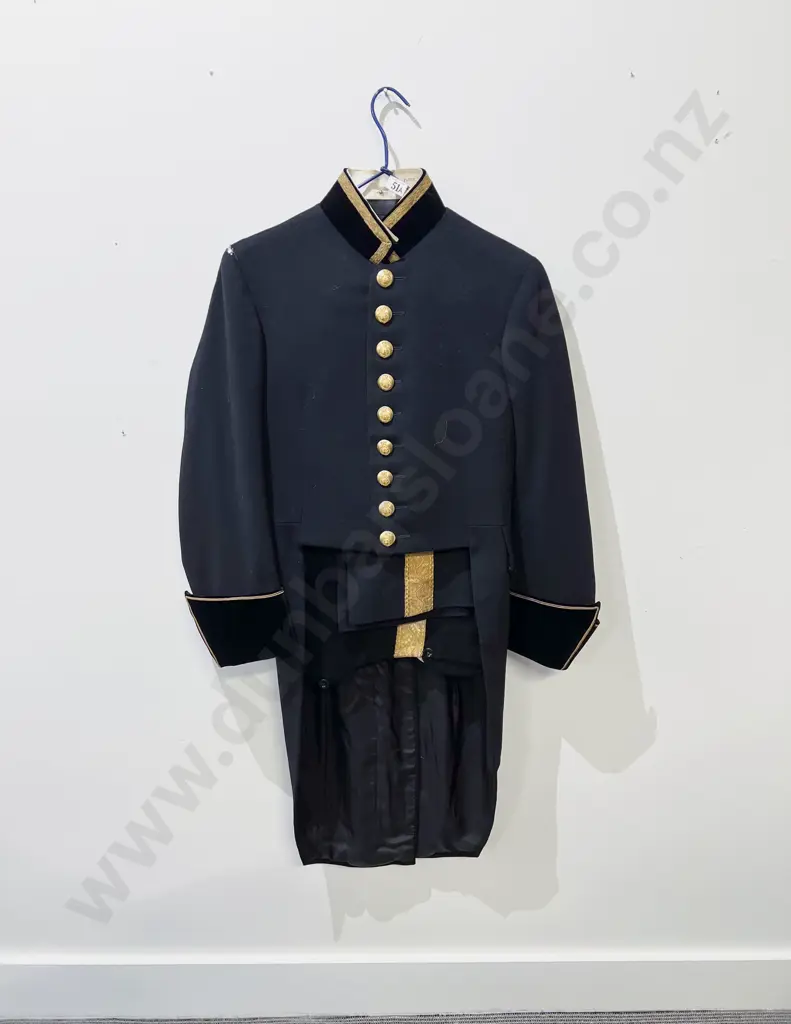 British Dress Uniform of Black Wool Coat & Tail with Gold Braided Trousers Image 1++