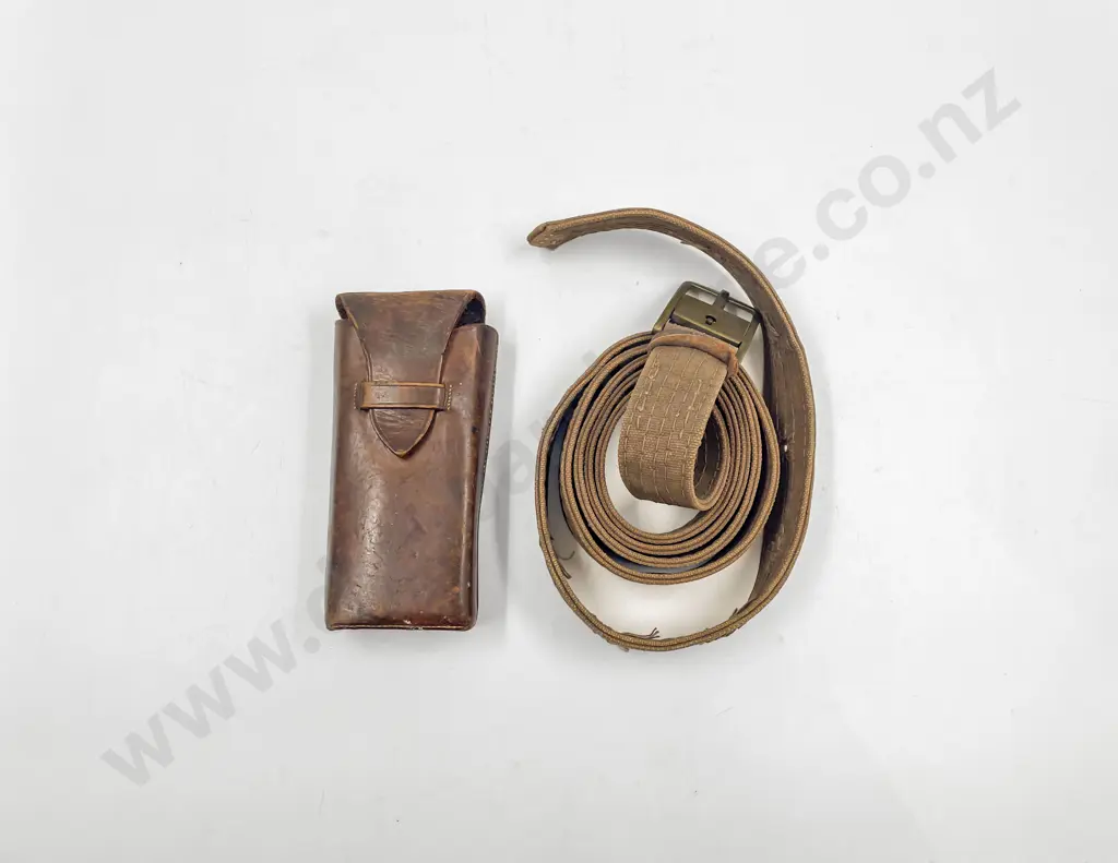 WWI Canvas Strap with Brass Buckle Lock and Leather Pouch Image 1++