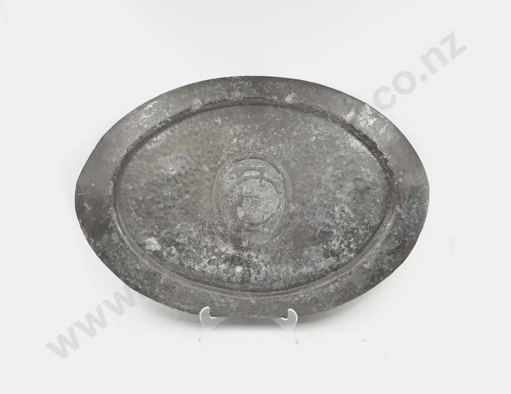 Large Pewter Tray Initials of Ernest Cobb Image 1++