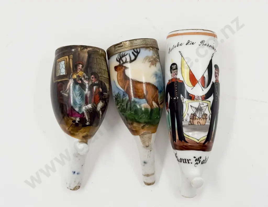 Three WWI-Period German China Smoking Pipe Bowls Image 1++