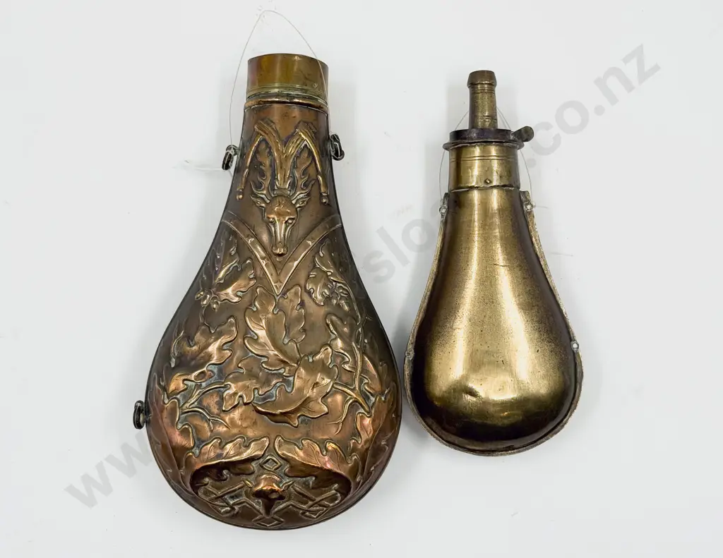 Antique Hawksley Copper and Brass Powder Flask Image 1++
