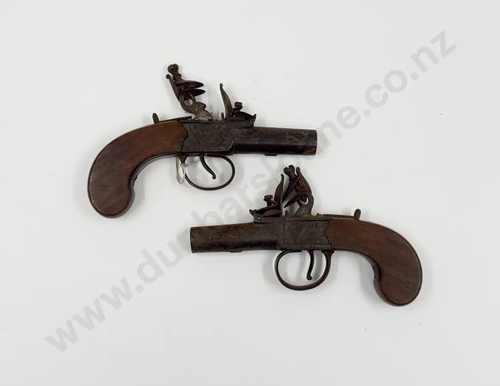 C1821-1830 British Pair Flintlock Boxlock Vest Pistols by Brunton of York Image 1++